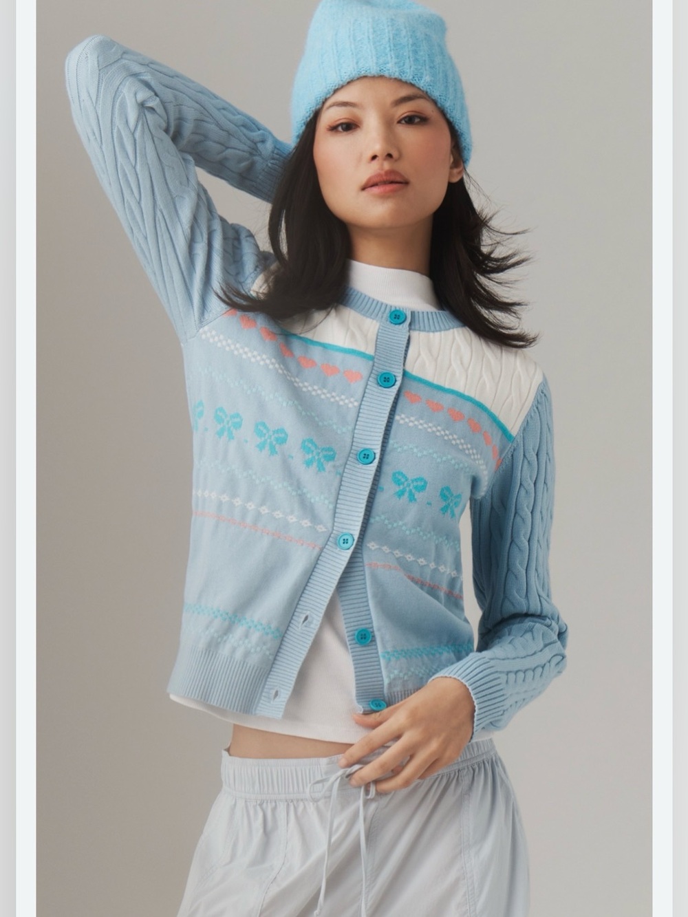 Anthropologie Beach Riot Ally Bow Soft Cardigan Ribbed Knit Sweater Size Small
